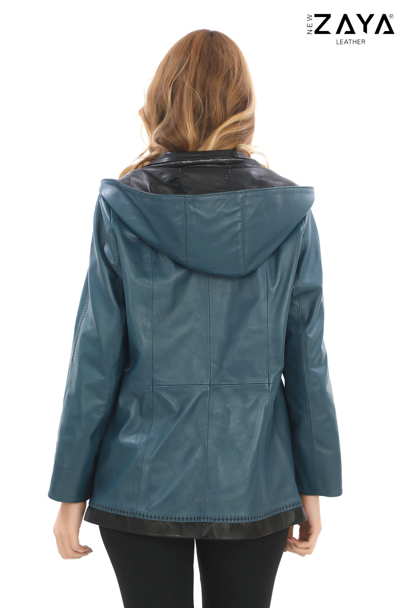 Udine Genuine Lambskin Petrol Blue Leather Jacket with Snap Button Pockets