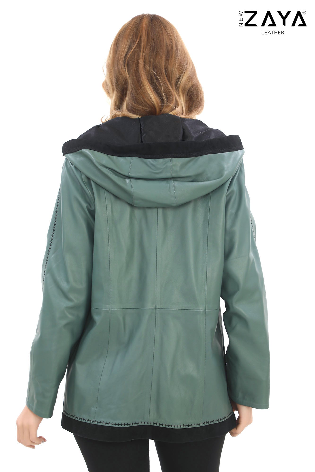 Udine Genuine Lambskin Mint Green Leather Jacket with Snap Button Pockets