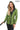 Venza Genuine Lambskin Green Hooded Leather Jacket with Contrast Asymmetric Stripes