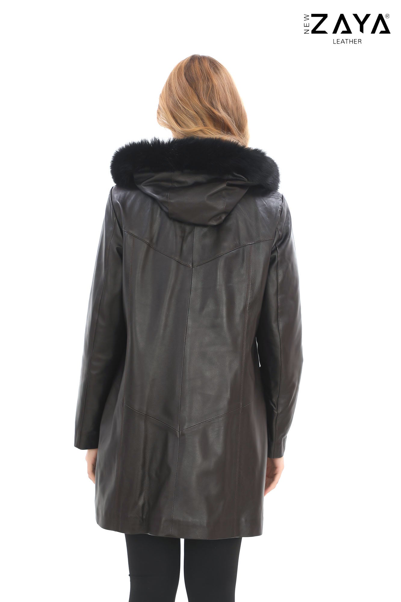 VELMORA NOIR – Fur Hooded Leather Trench Coat Claret Red