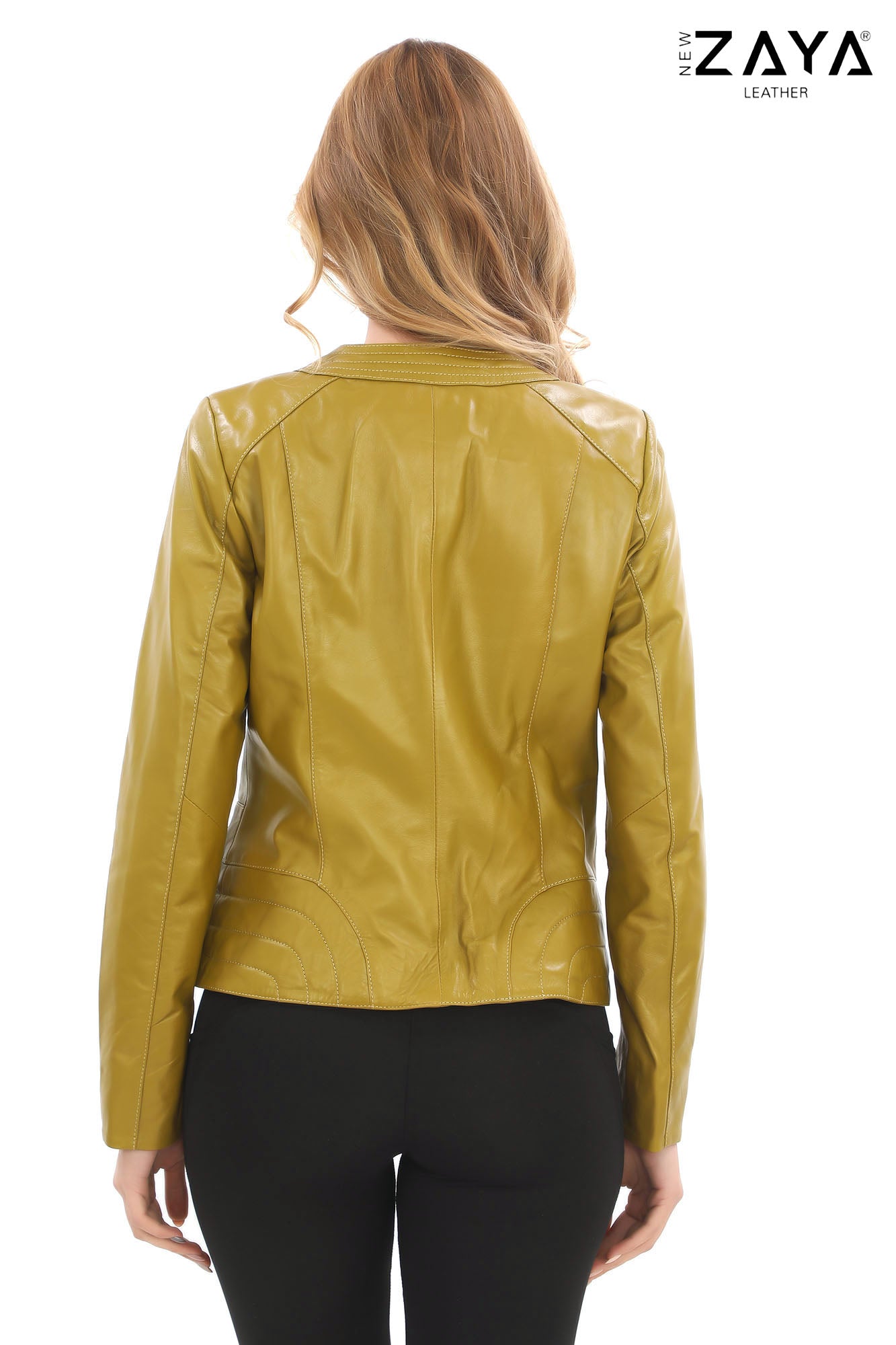 FLORA OLIVE GREEN LEATHER RUFFLE DETAILED ASYMMETRICAL JACKET