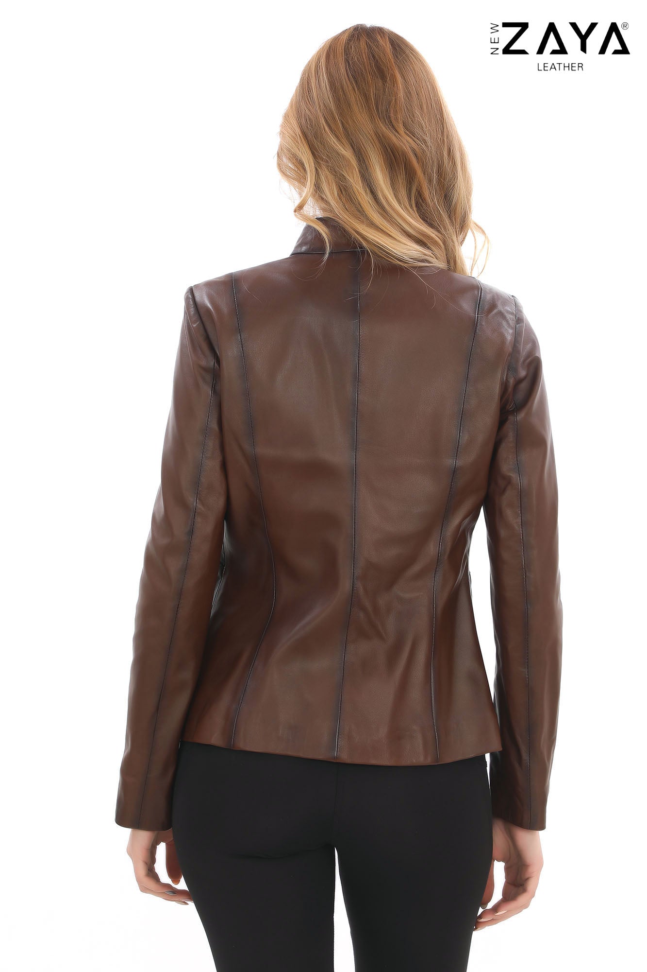 SADERNES Brown Women’s Genuine Lamb Leather Jacket with Stand Collar