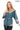 Siena Genuine Leather Blue Hooded Belted Jacket with Checked Pattern Lining