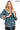 Siena Genuine Leather Blue Hooded Belted Jacket with Checked Pattern Lining