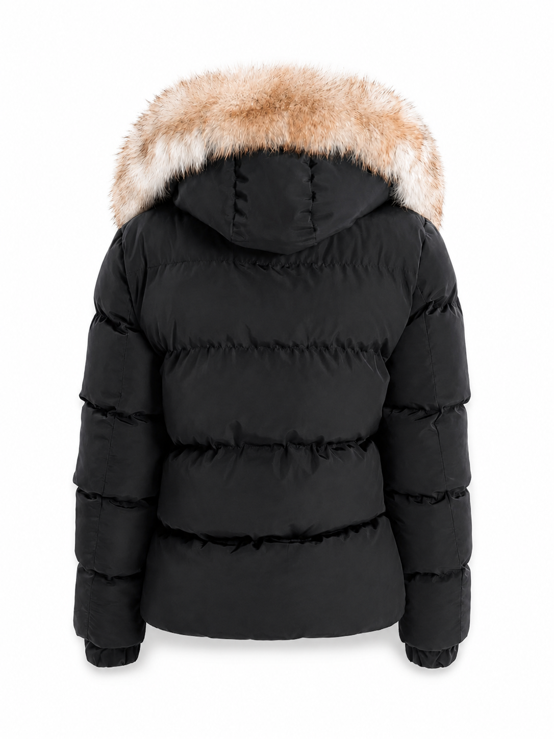 Women’s Black Down Puffer Jacket with Oversized Natural Fox Fur Hood