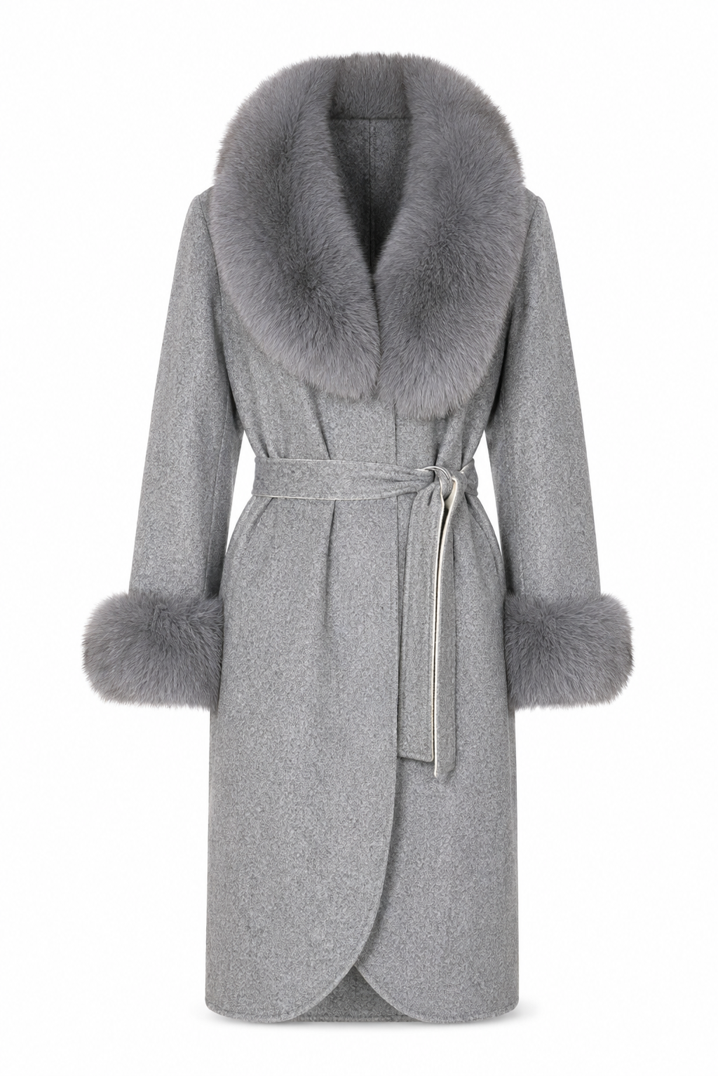 Grey Cashmere Coat with Natural Fox Fur