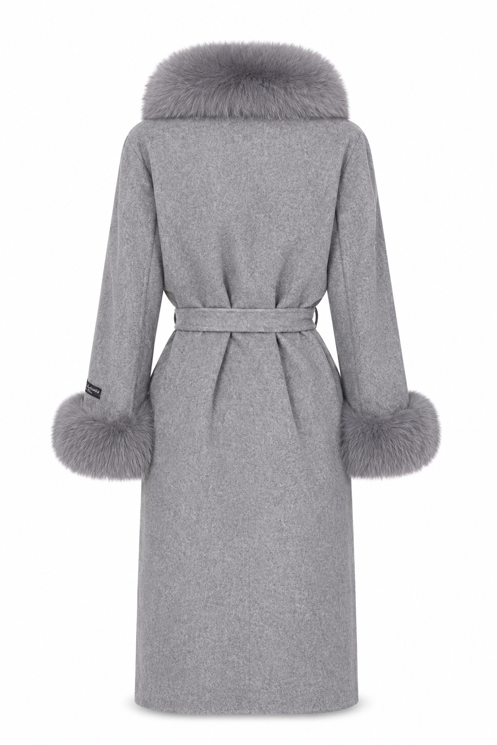 Grey Cashmere Coat with Natural Fox Fur