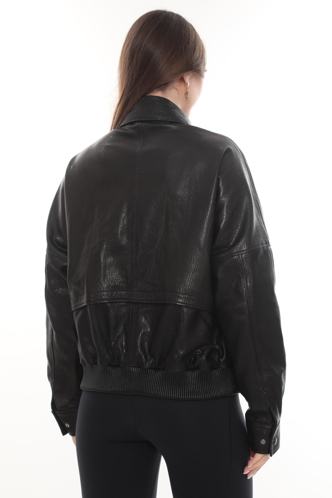 LYVIA Black Genuine Leather Asymmetrical Panel Jacket