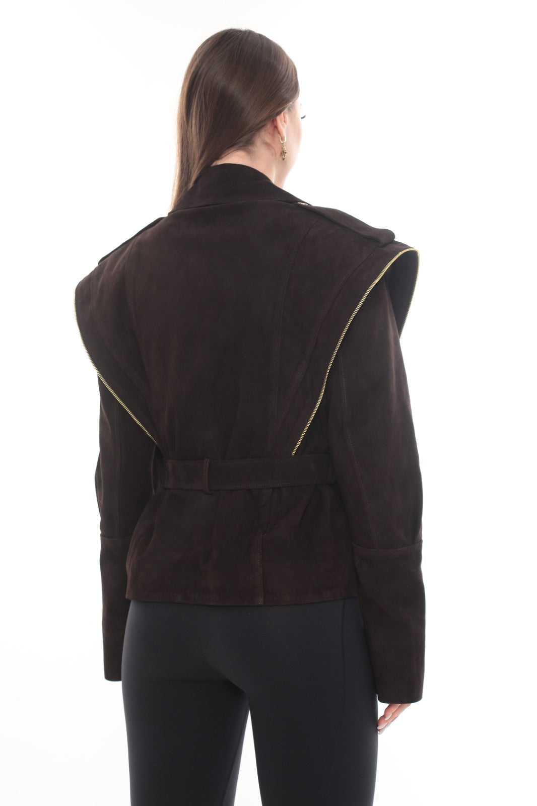 SAVEN Dark Brown Genuine Suede Belted Jacket