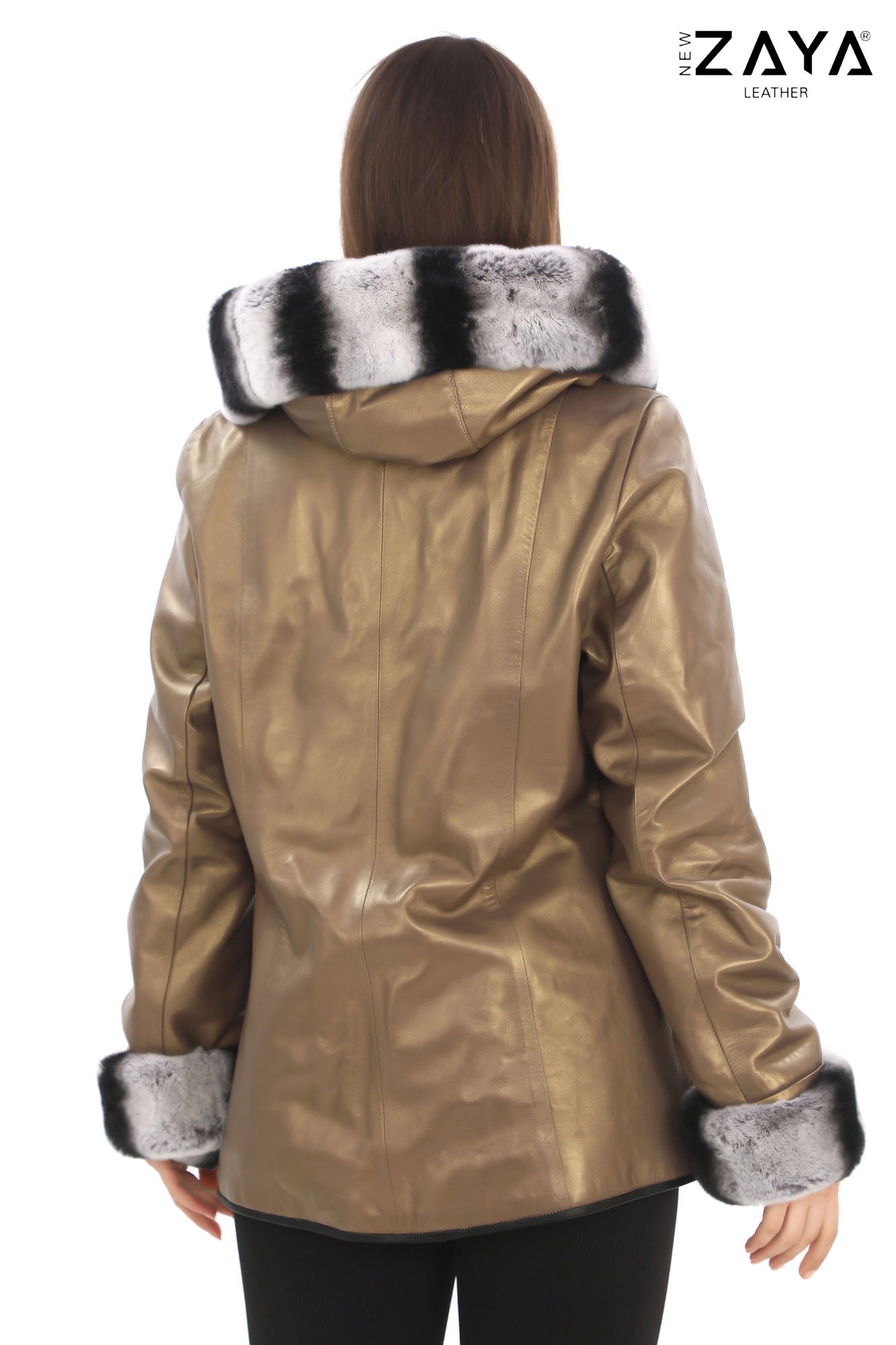 SAVELIA GOLD Fox Fur Trim Lambskin Leather Jacket