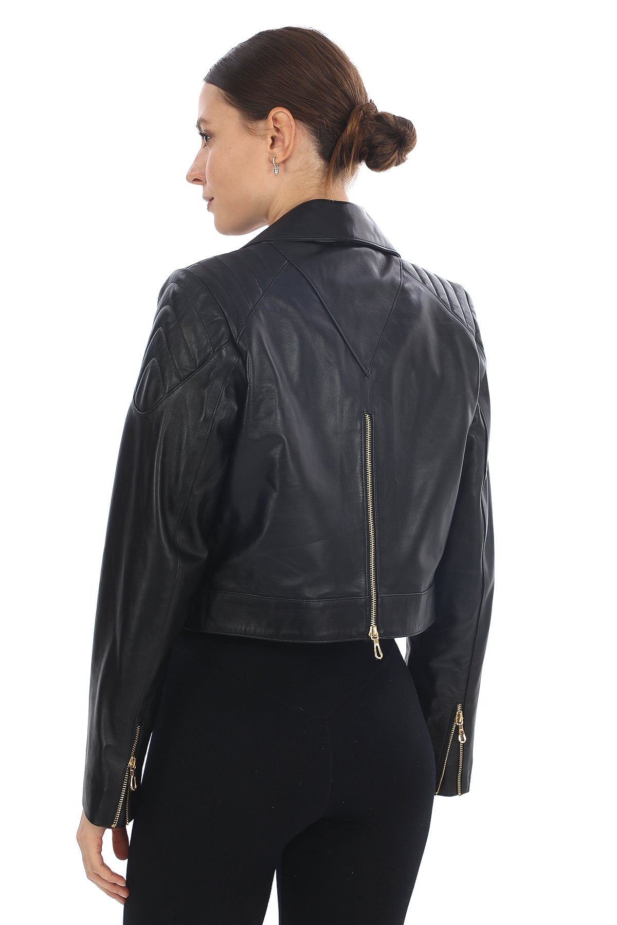 ÉCLAT NOIR – Cropped Leather Moto Jacket Black