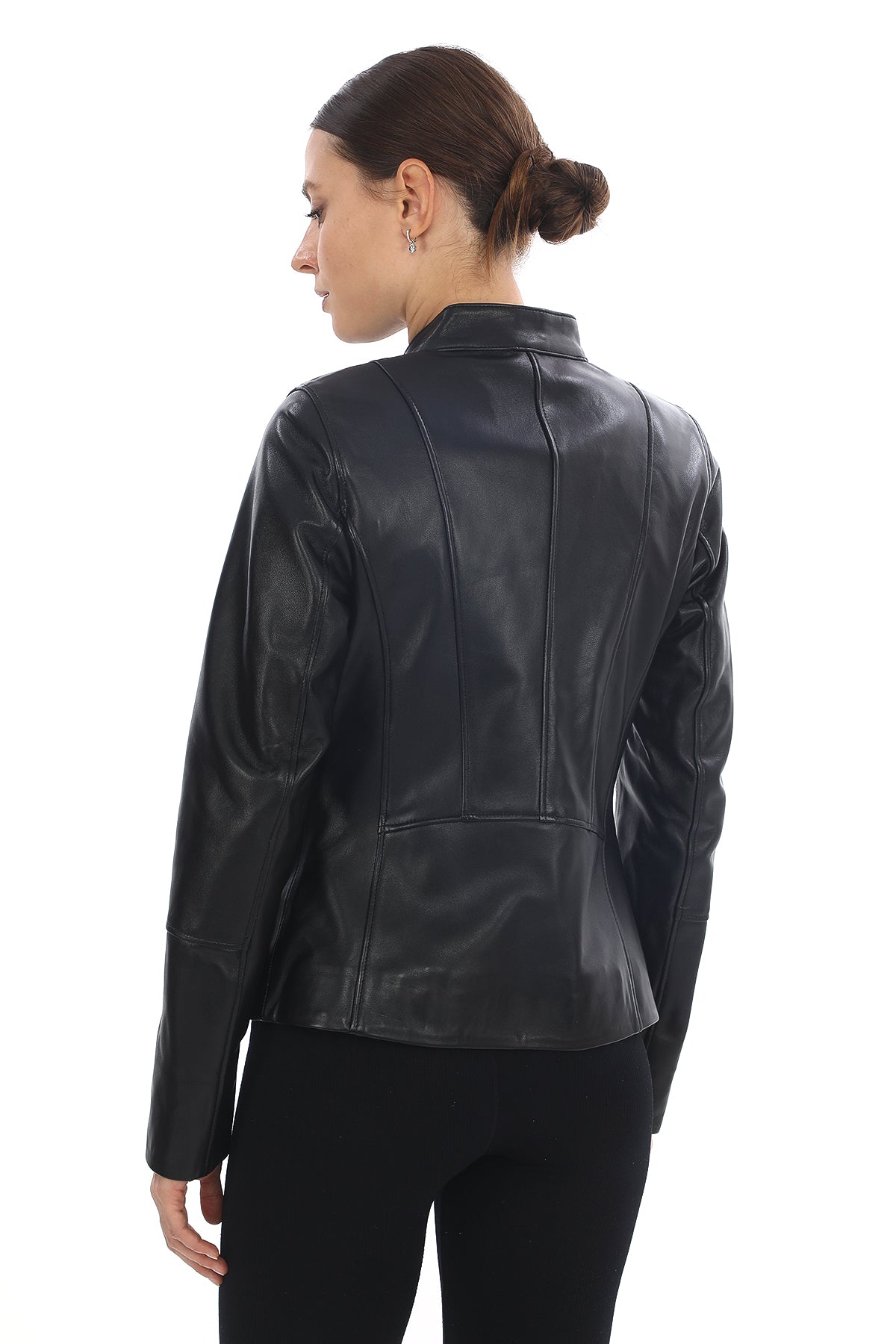 MILANO BLACK GENUINE LEATHER MINIMALIST MANDARIN COLLAR JACKET Black