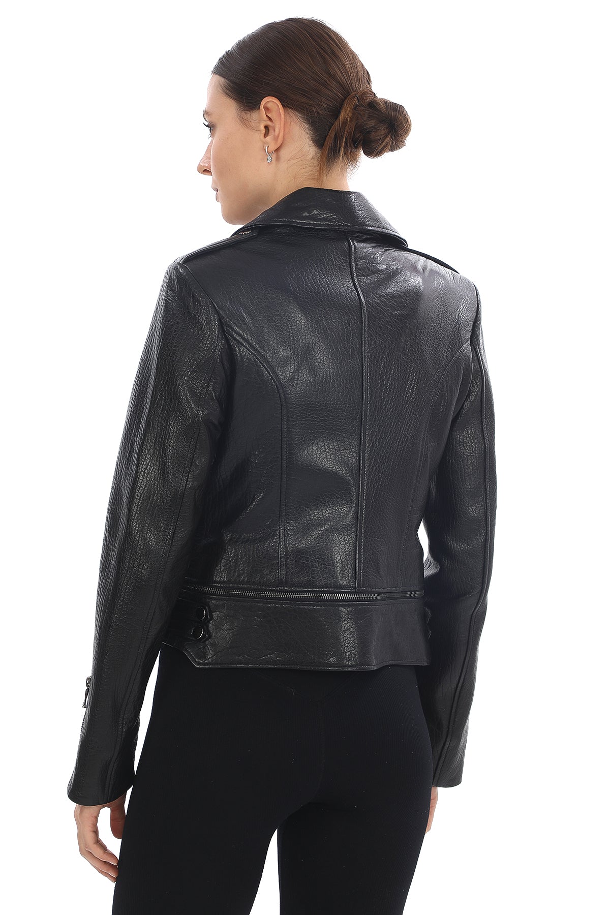 RAVEN JUMBO BLACK GRAINED LEATHER ASYMMETRICAL BIKER JACKET