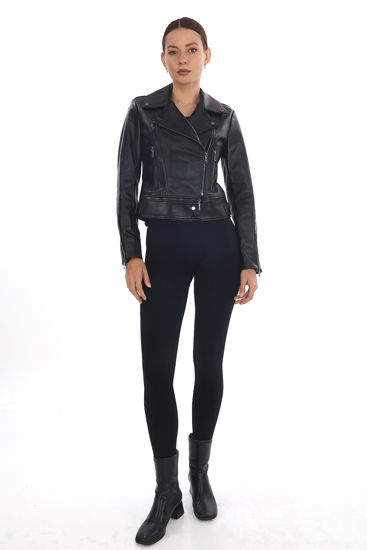 RAVEN JUMBO BLACK GRAINED LEATHER ASYMMETRICAL BIKER JACKET