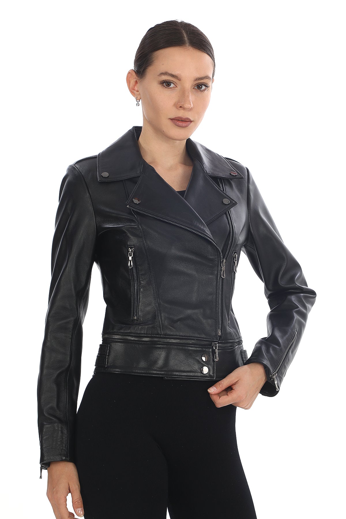 RAVEN JUMBO BLACK GRAINED LEATHER ASYMMETRICAL BIKER JACKET