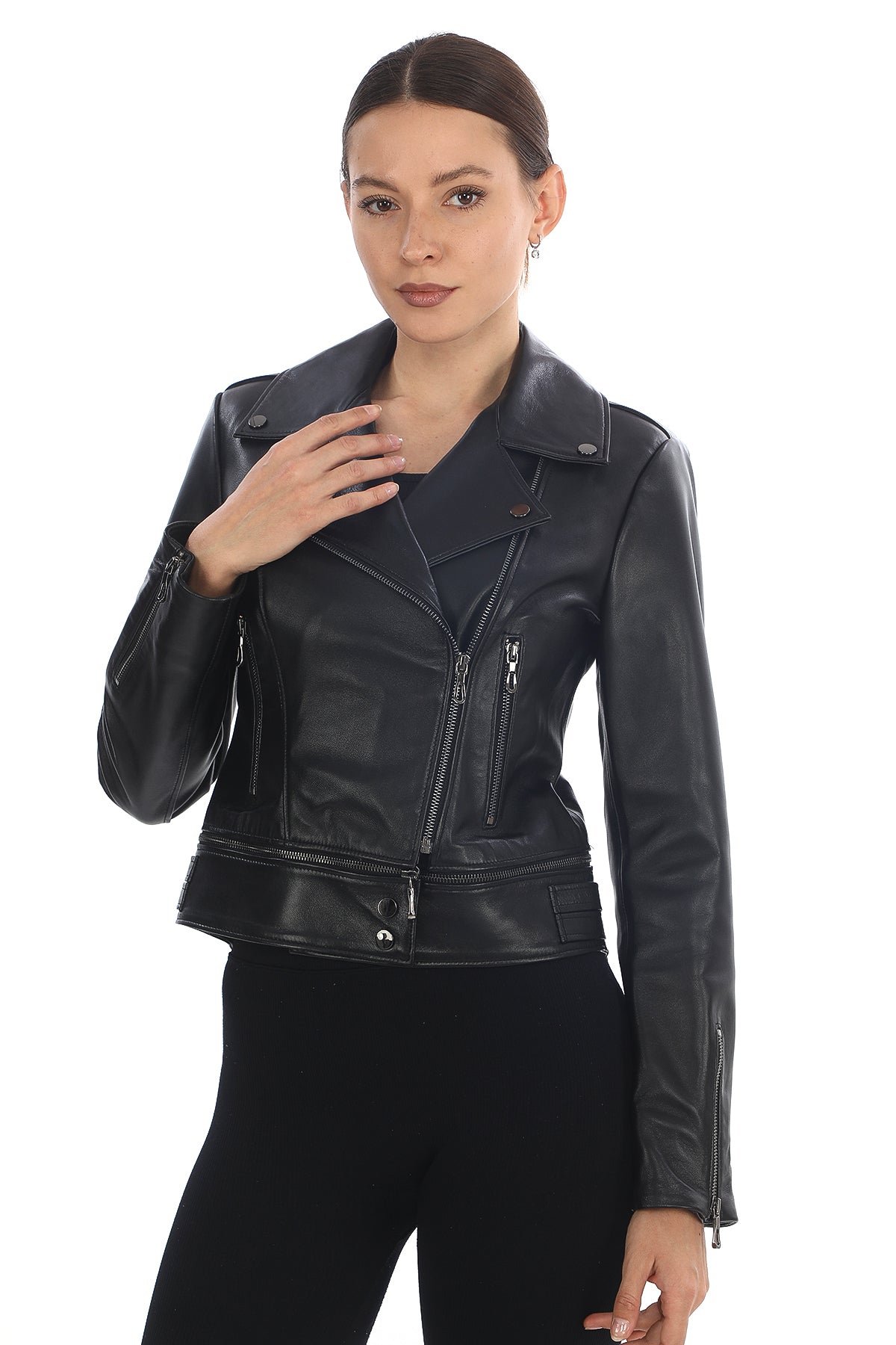 RAVEN JUMBO BLACK GRAINED LEATHER ASYMMETRICAL BIKER JACKET