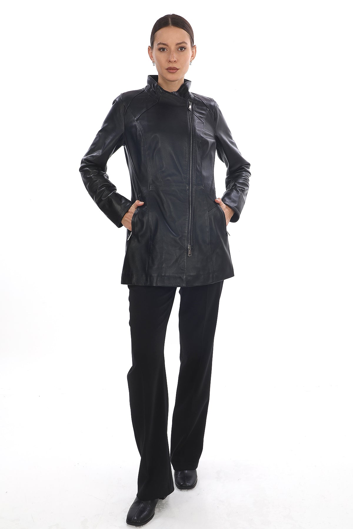 ÉLUNARA Black Genuine Leather Trench Coat