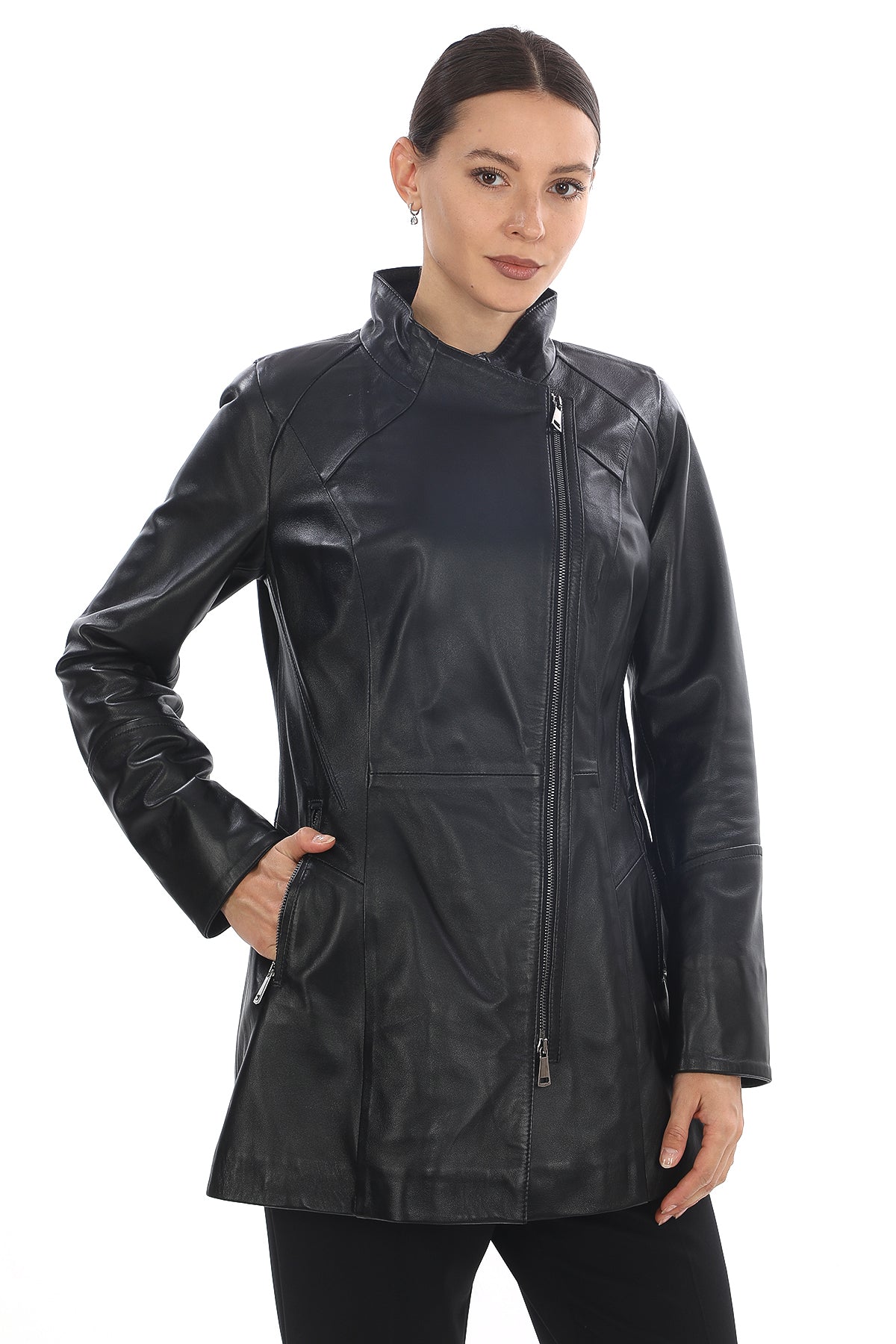ÉLUNARA Black Genuine Leather Trench Coat