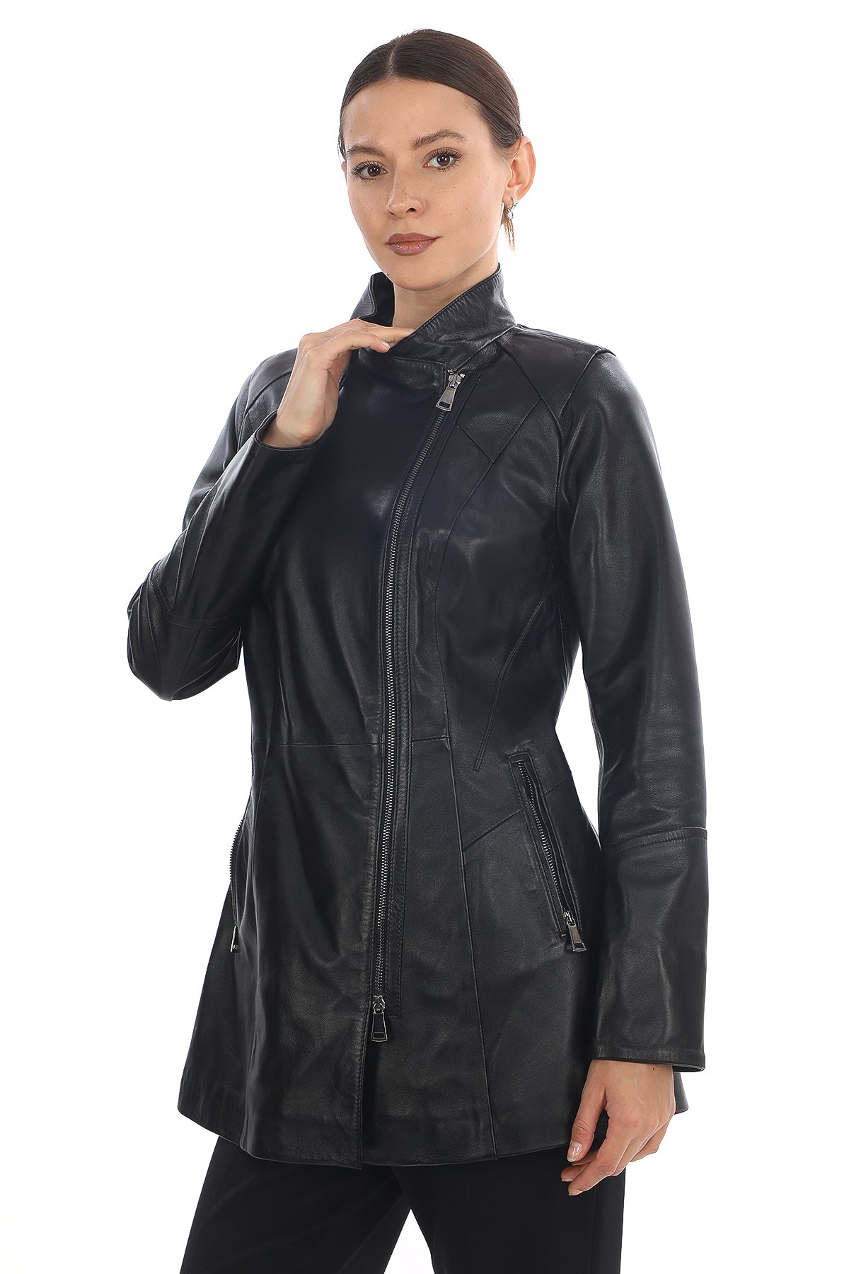 ÉLUNARA Black Genuine Leather Trench Coat