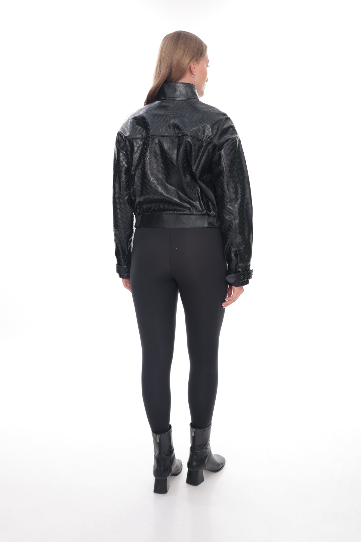 Ravenza Black Woven Genuine Leather Bomber Jacket