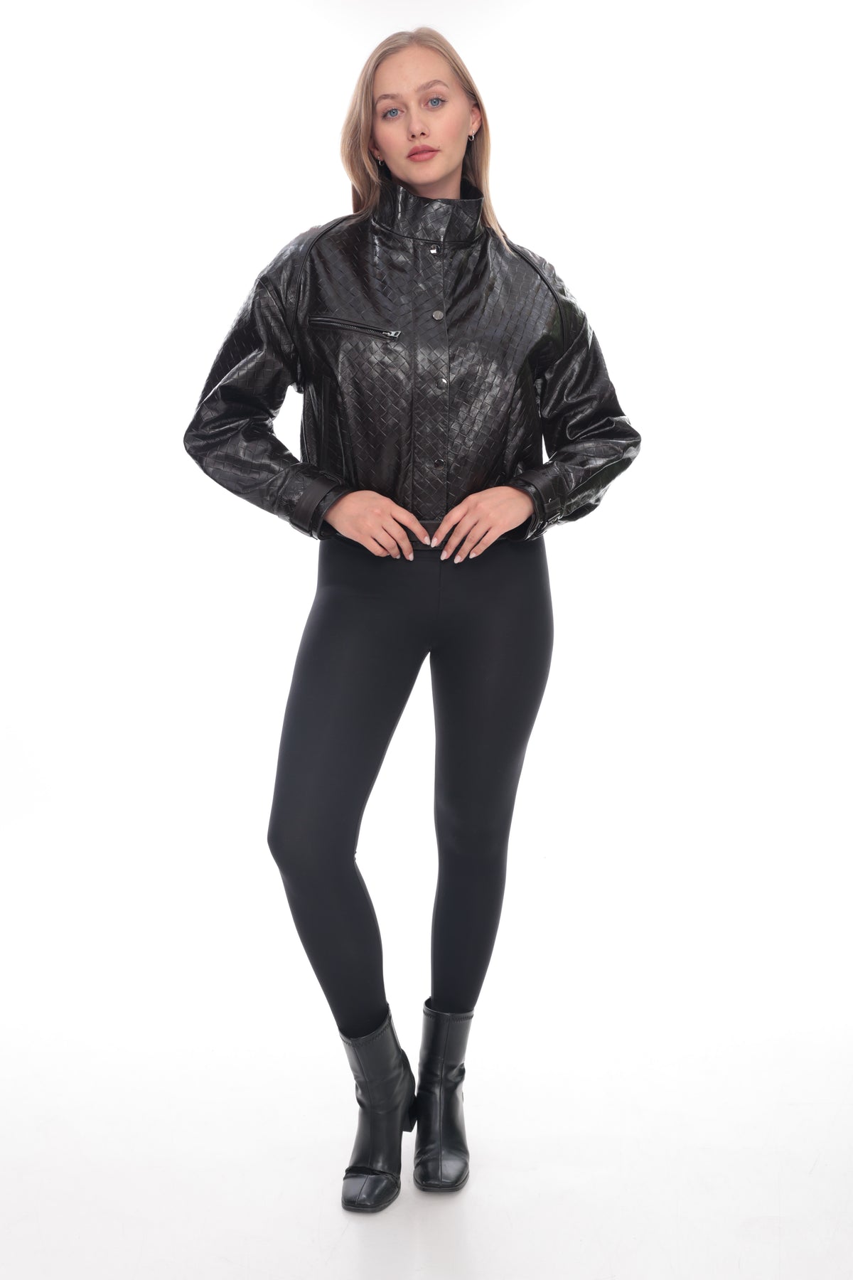 Ravenza Brown Woven Genuine Leather Bomber Jacket
