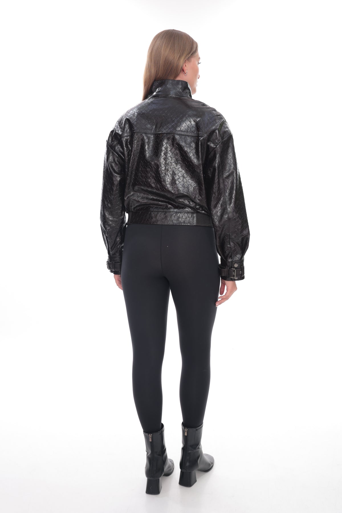 Ravenza Brown Woven Genuine Leather Bomber Jacket