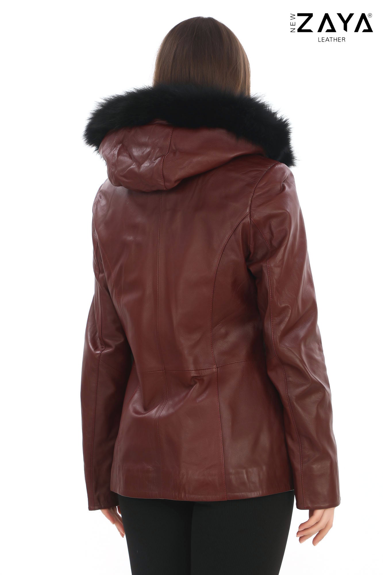 ELIVE BORDEAUX Fur Hooded Leather Jacket