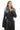 FREYA - REAL FOX FUR COLLAR BLACK GENUINE LAMBSKIN LEATHER LONG COAT