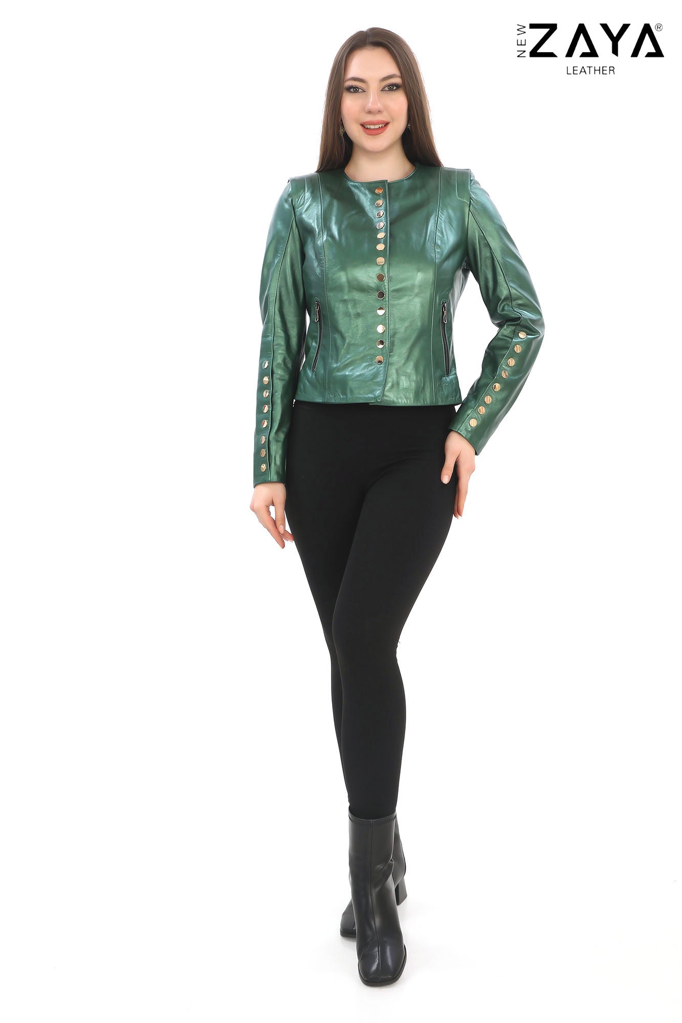 SELENE VERDE – Studded Green Leather Jacket