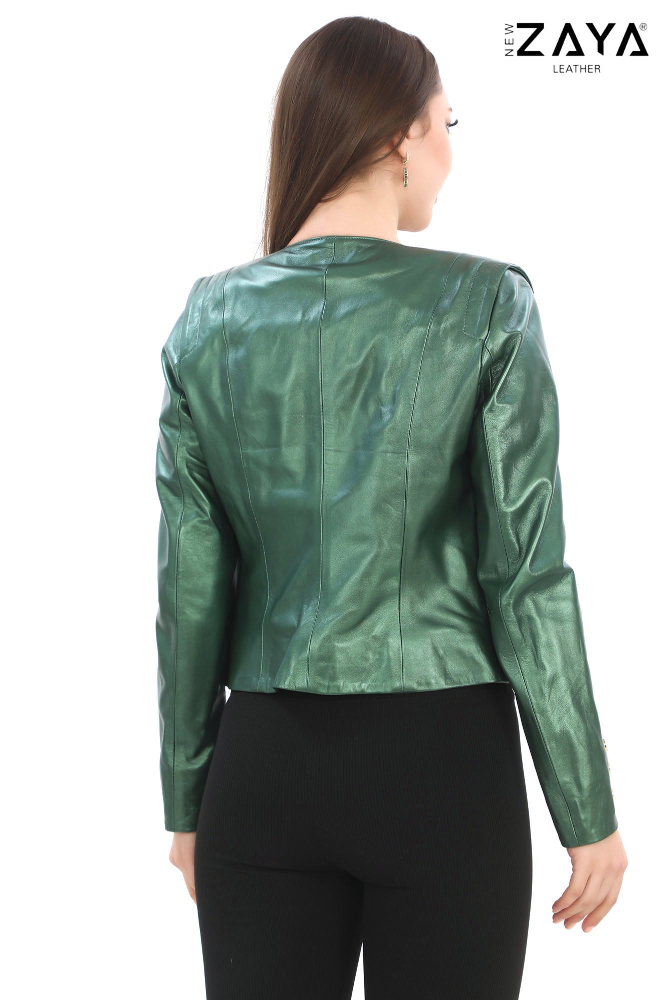 SELENE VERDE – Studded Green Leather Jacket
