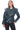 Petrol Blue Belted Genuine Leather Jacket with Zip Shoulder Detail