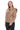 Taupe Belted Genuine Leather Jacket with Cape Detail