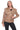 Taupe Belted Genuine Leather Jacket with Cape Detail