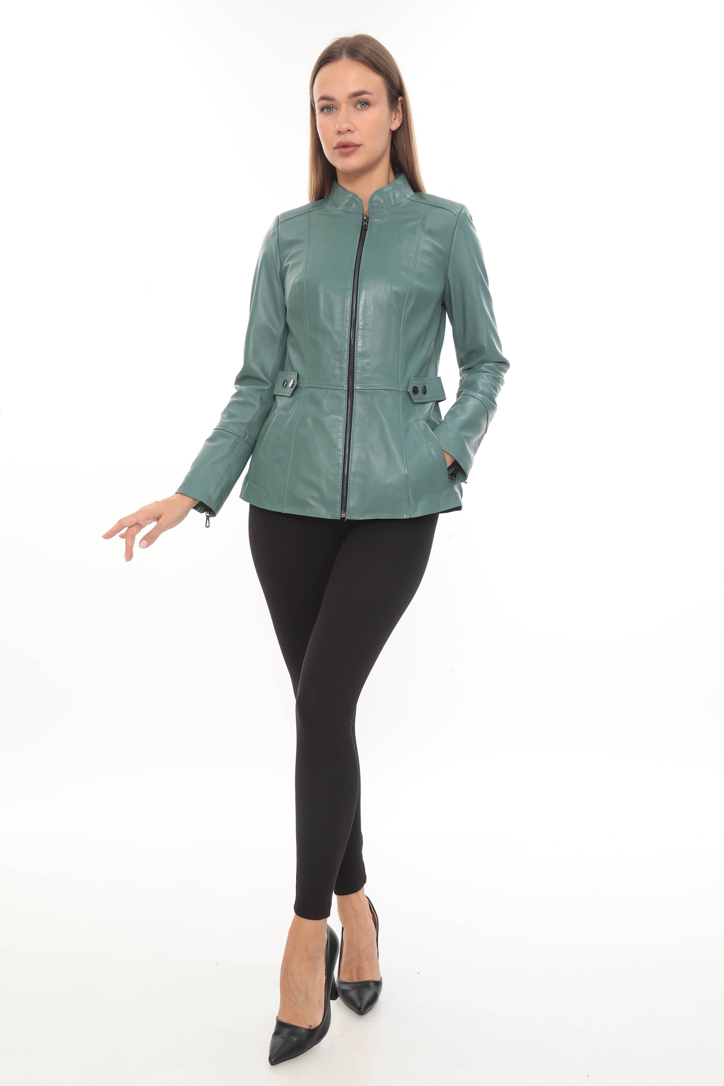 VELORA SAGE – Sage Green Genuine Leather Jacket