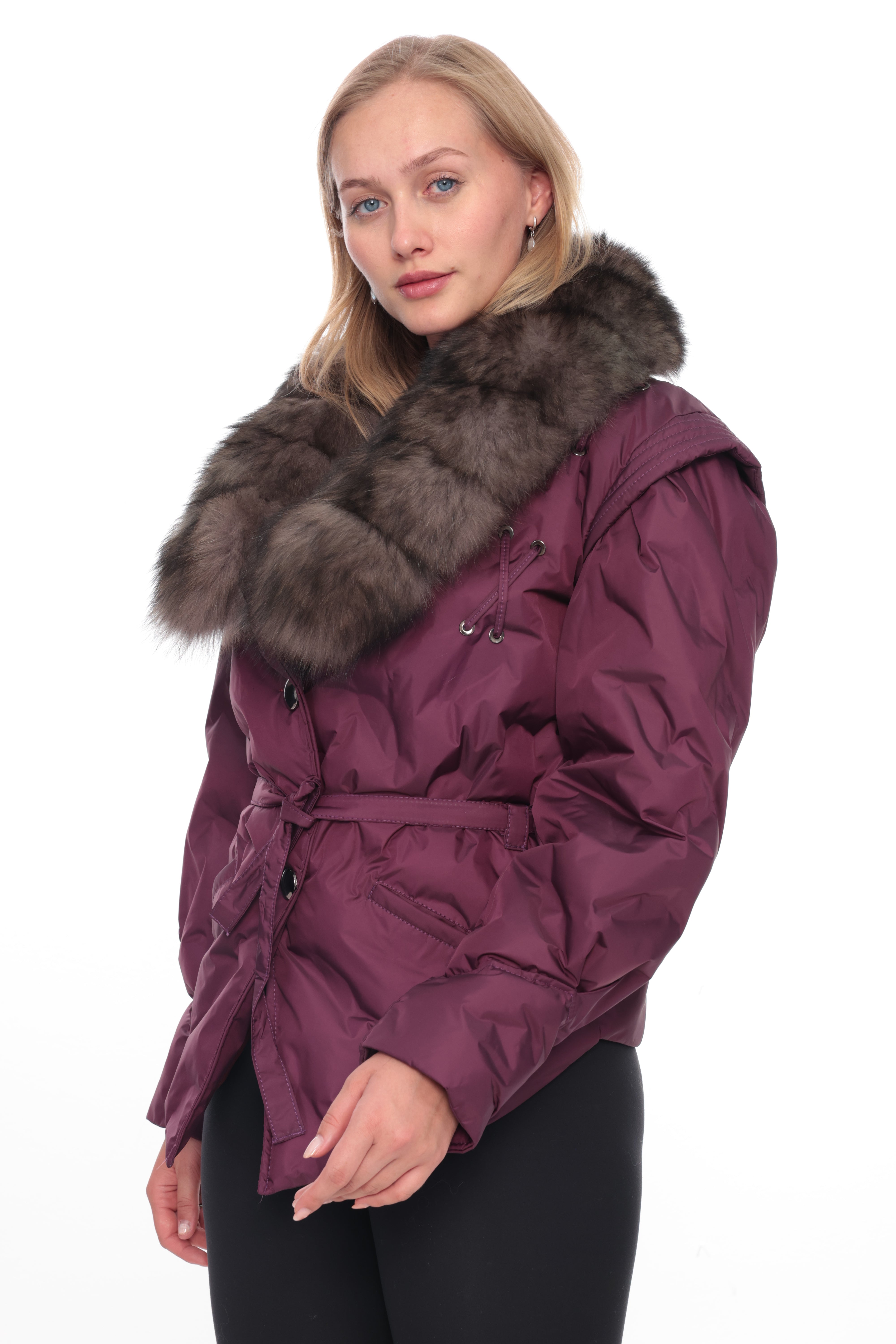 VELYRA Purple Down Puffer Parka with Fur Trim
