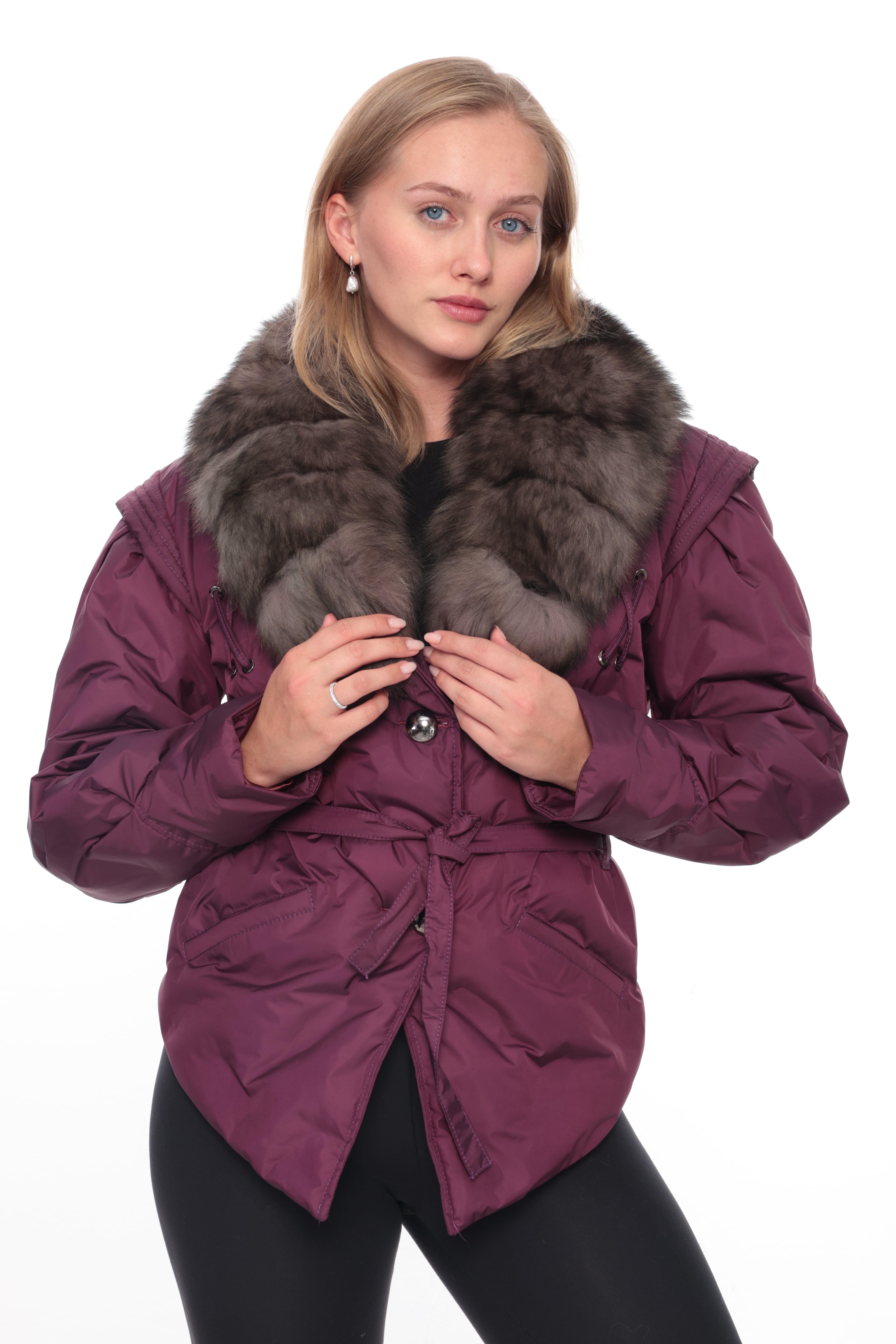 VELYRA Purple Down Puffer Parka with Fur Trim