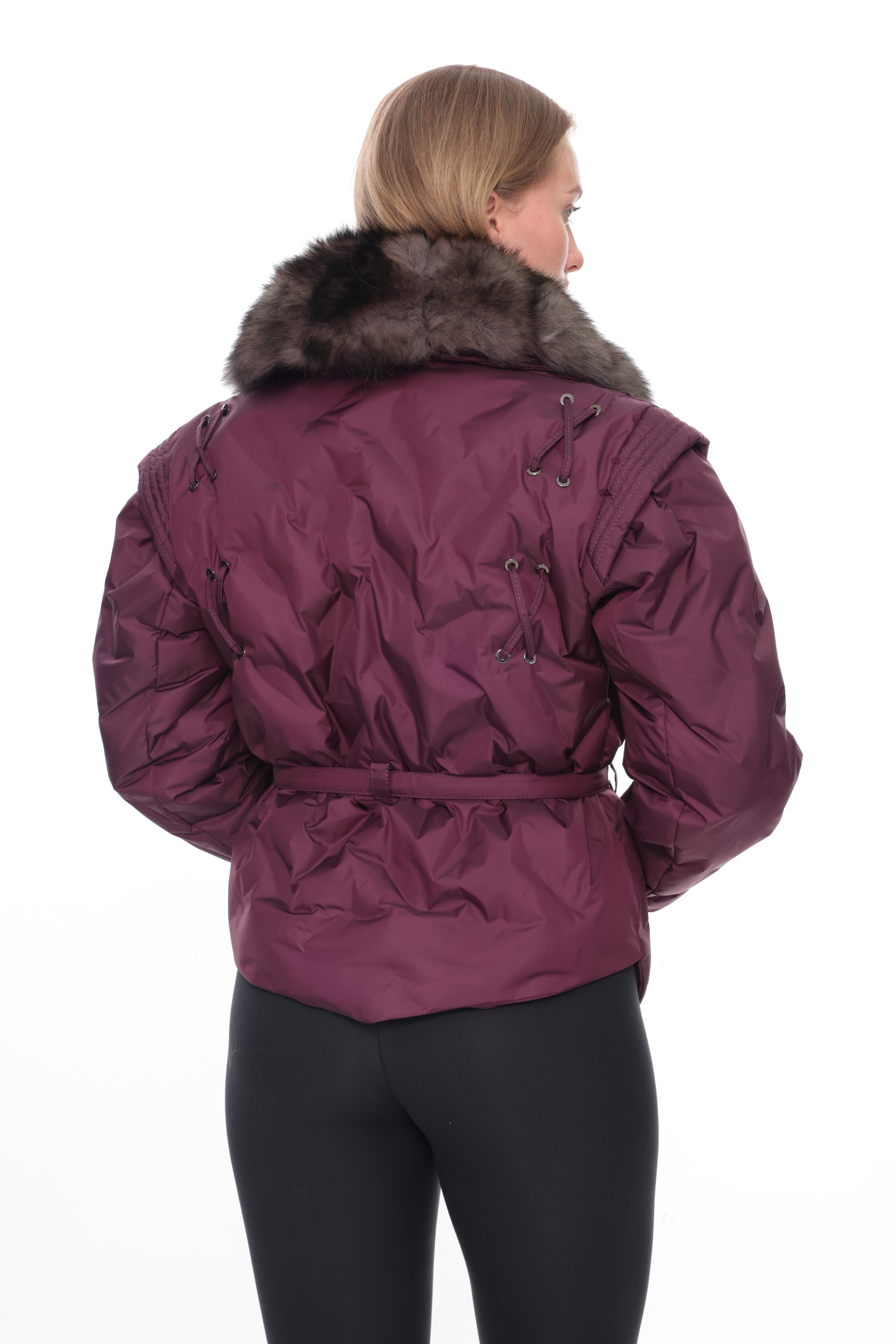 VELYRA Purple Down Puffer Parka with Fur Trim