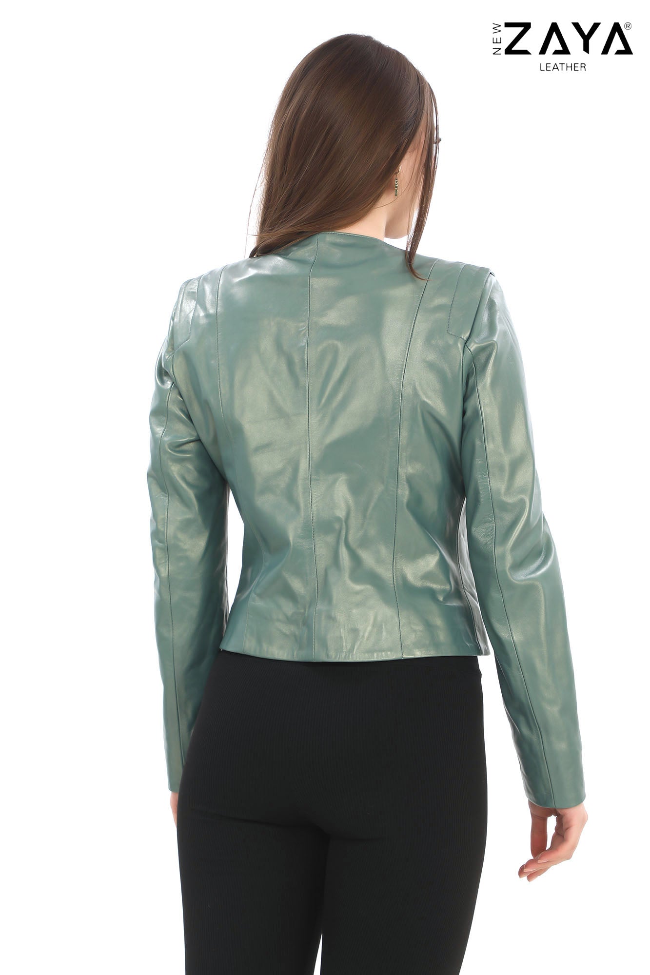 SELENE MINTA – Studded Mint Leather Jacket