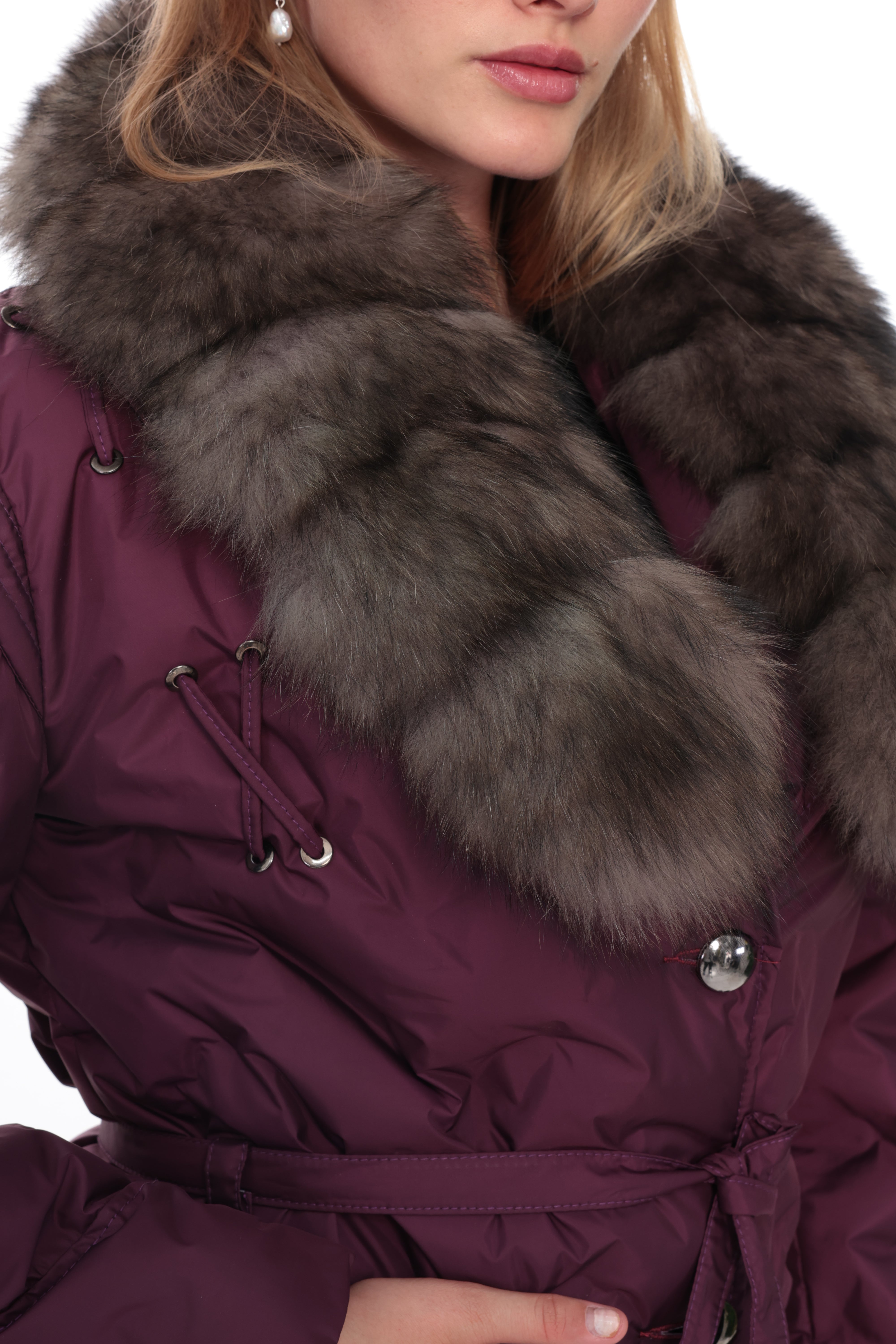 VELYRA Purple Down Puffer Parka with Fur Trim