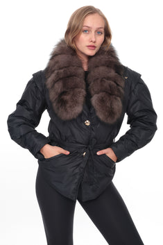 VELYRA Black Down Puffer Parka with Fur Trim
