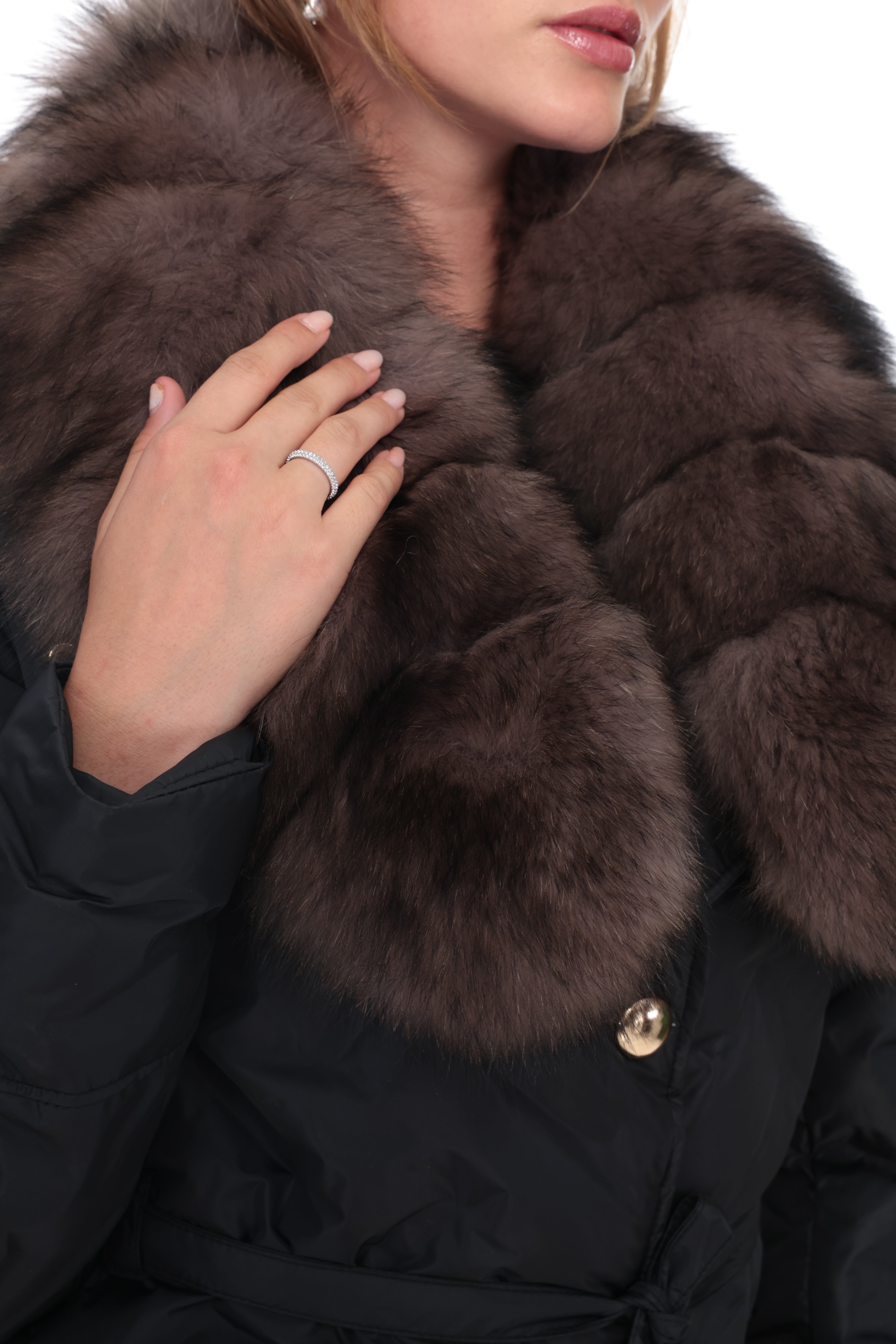 VELYRA Black Down Puffer Parka with Fur Trim