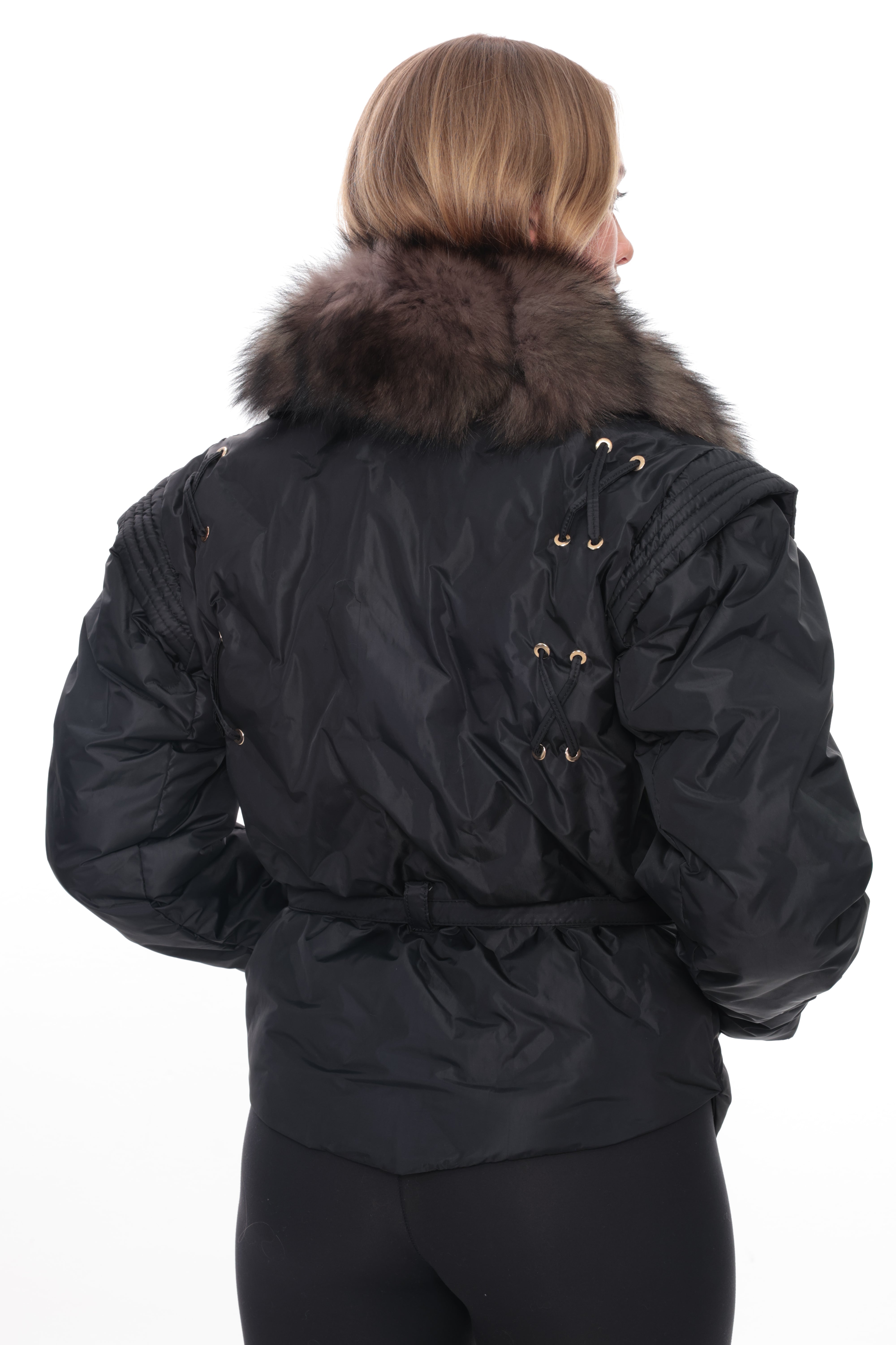 VELYRA Black Down Puffer Parka with Fur Trim