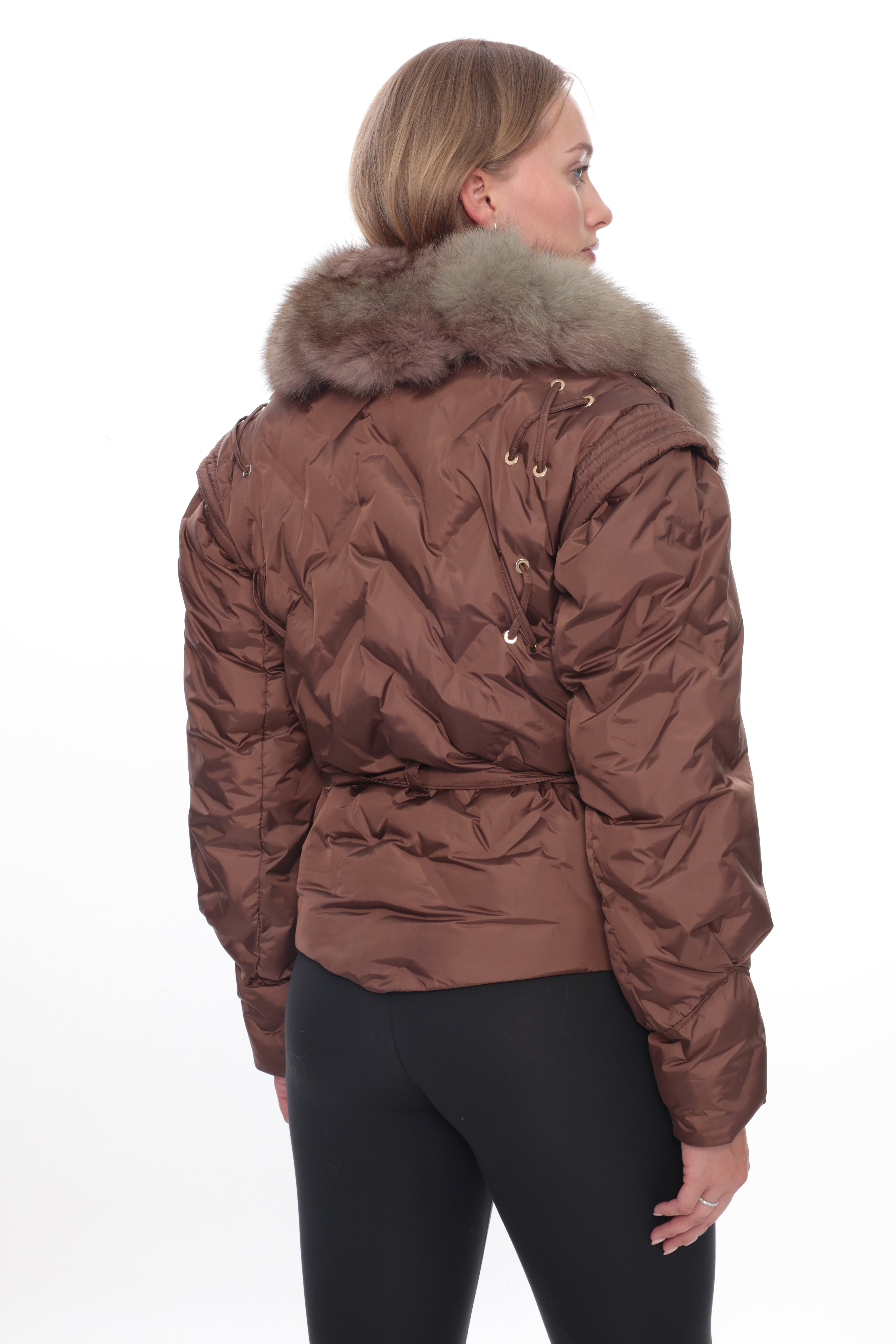 VELYRA Brown Down Puffer Parka with Fur Trim