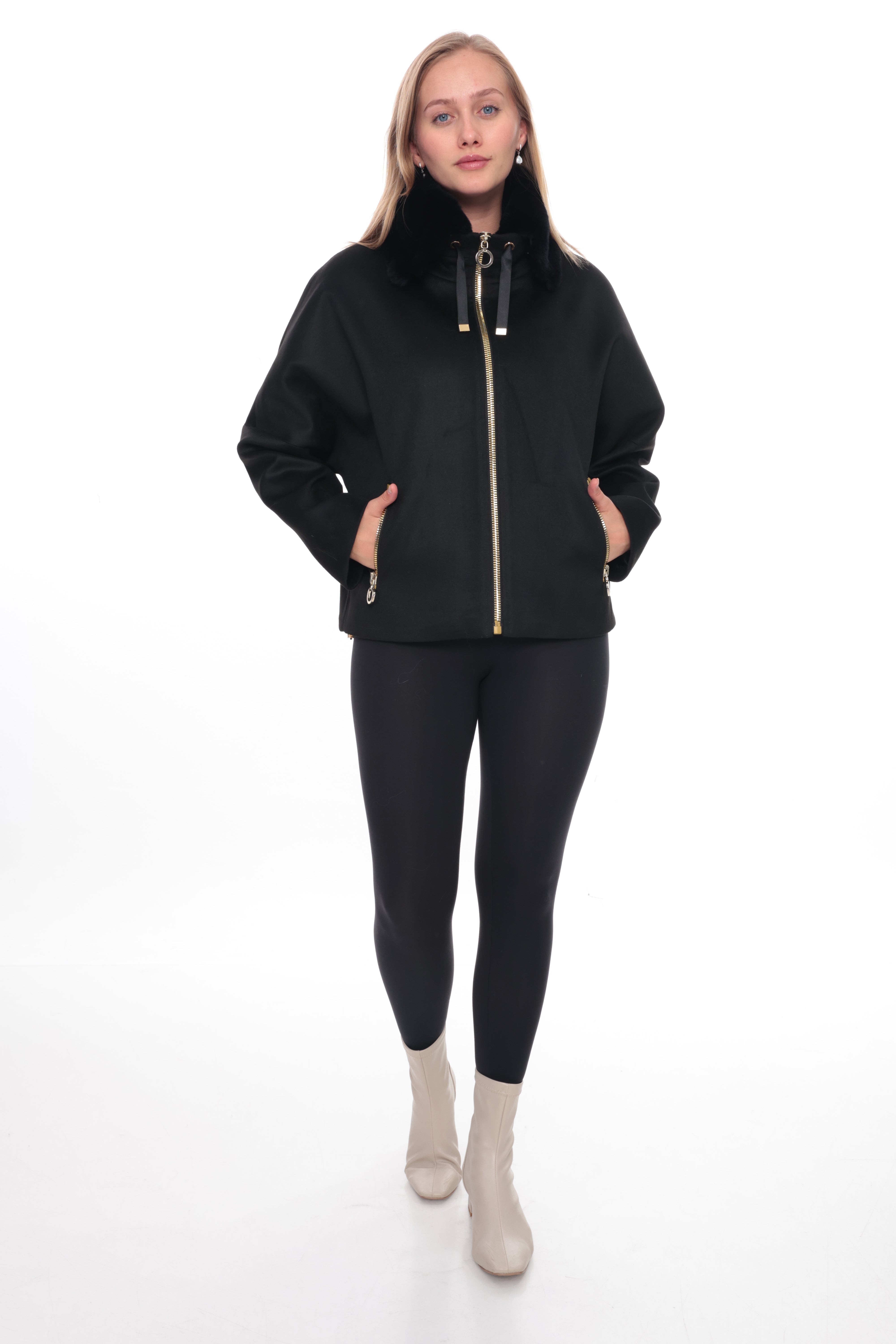 ELVIRA Black Fur Collar Jacket