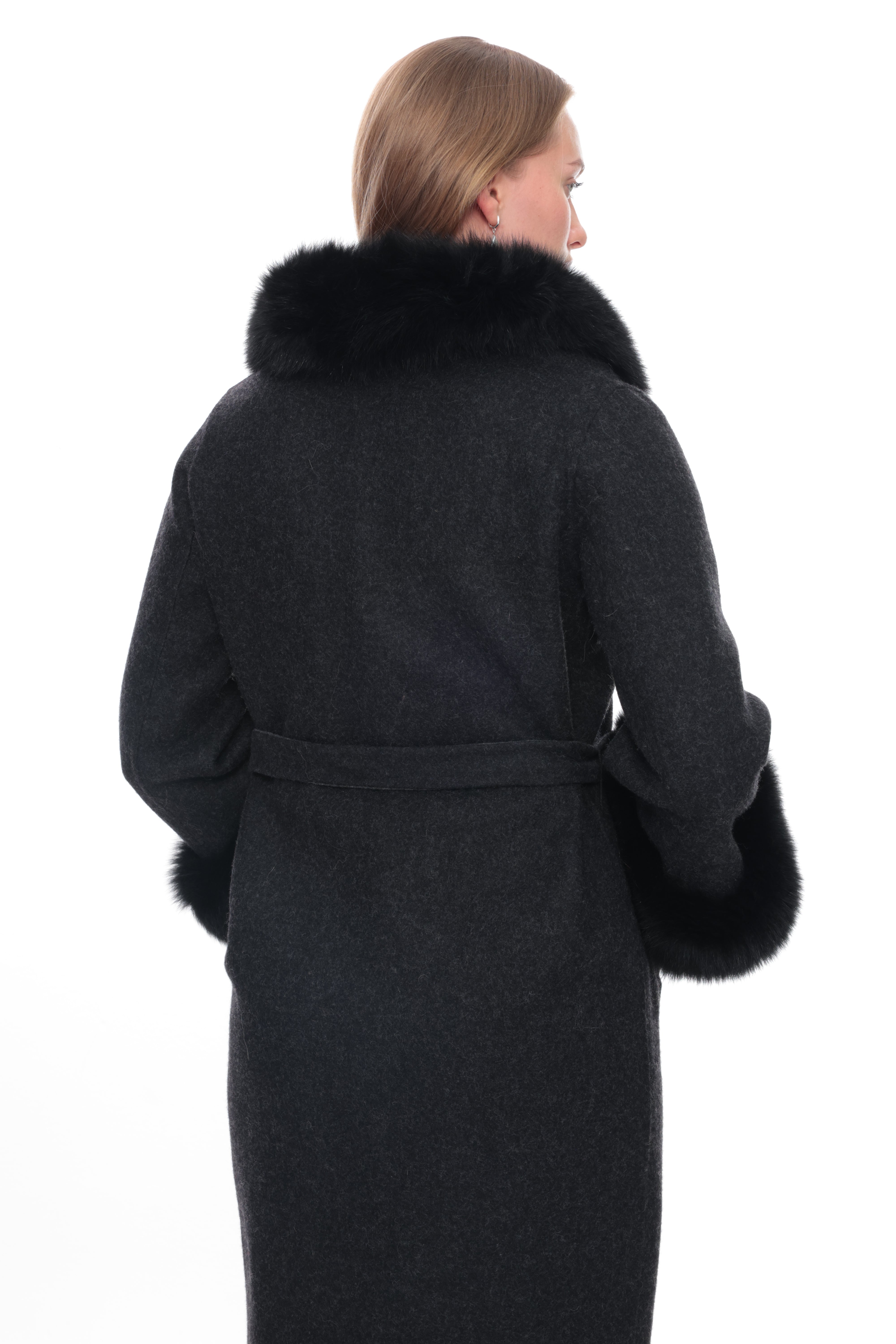 MIREYA Anthracite Alpaca Coat with Black Fur Collar