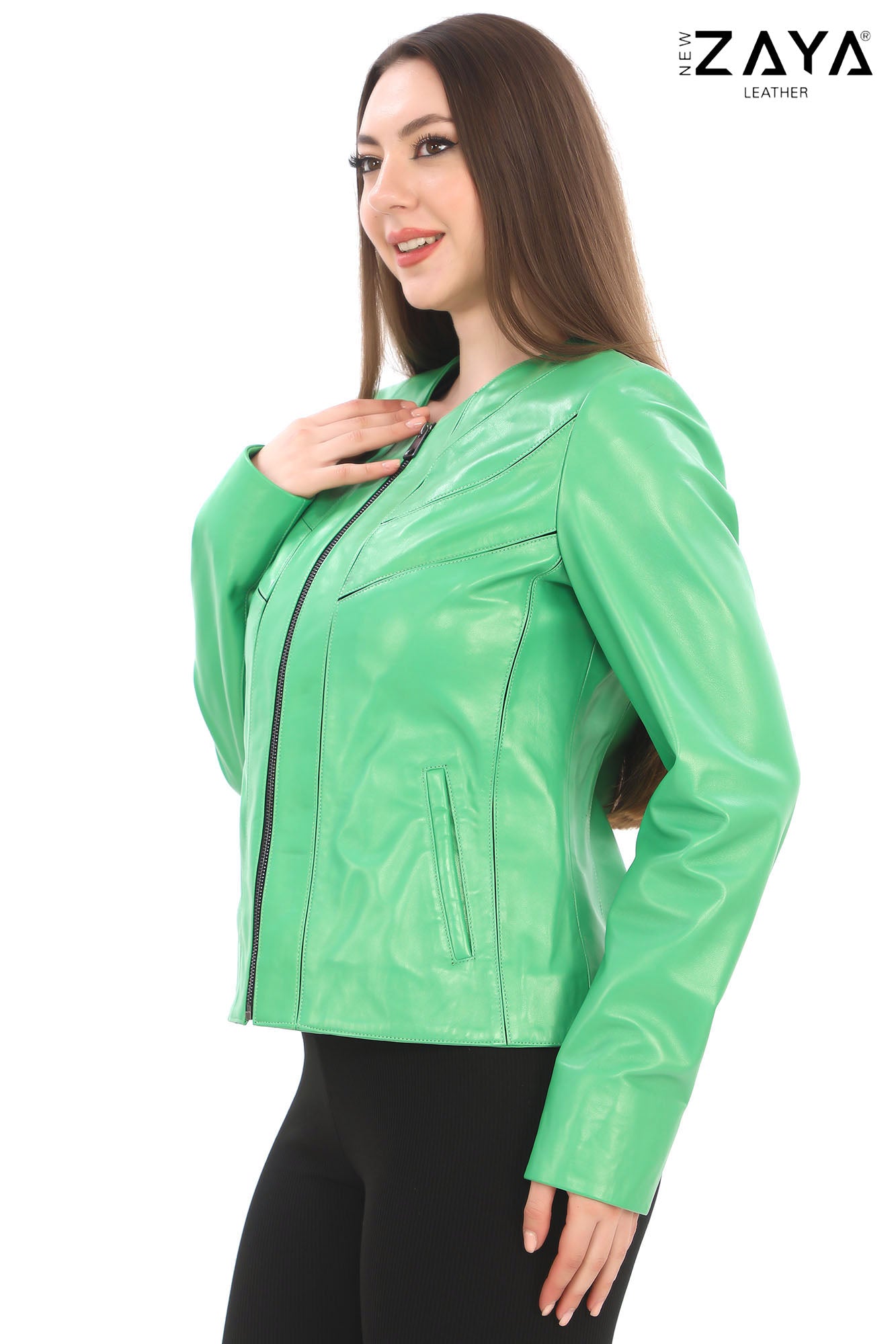 Serenith Women’s Neon Green Genuine Leather Jacket