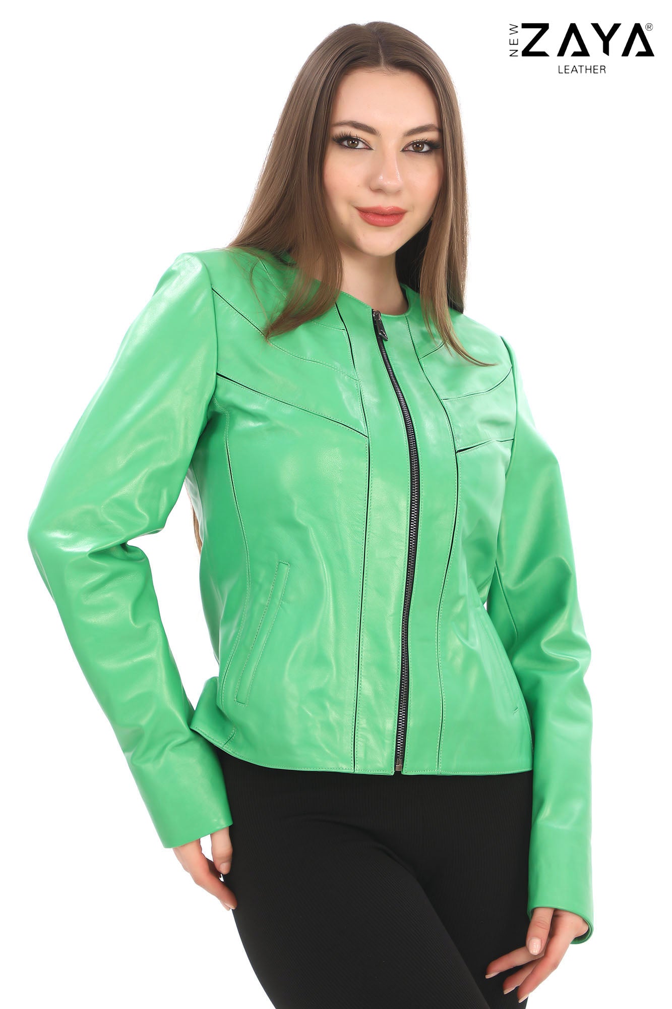 Serenith Women’s Neon Green Genuine Leather Jacket