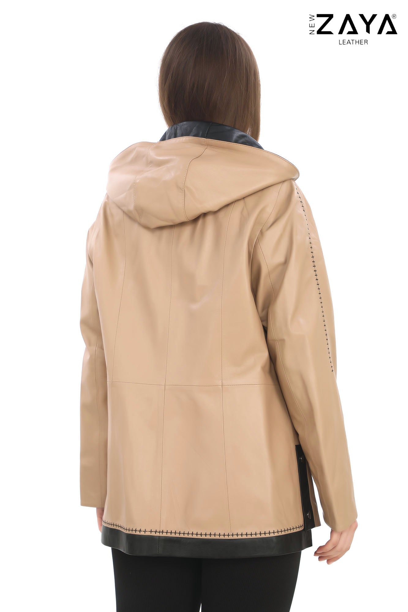 Udine Genuine Lambskin Camel Leather Jacket with Snap Button Pockets