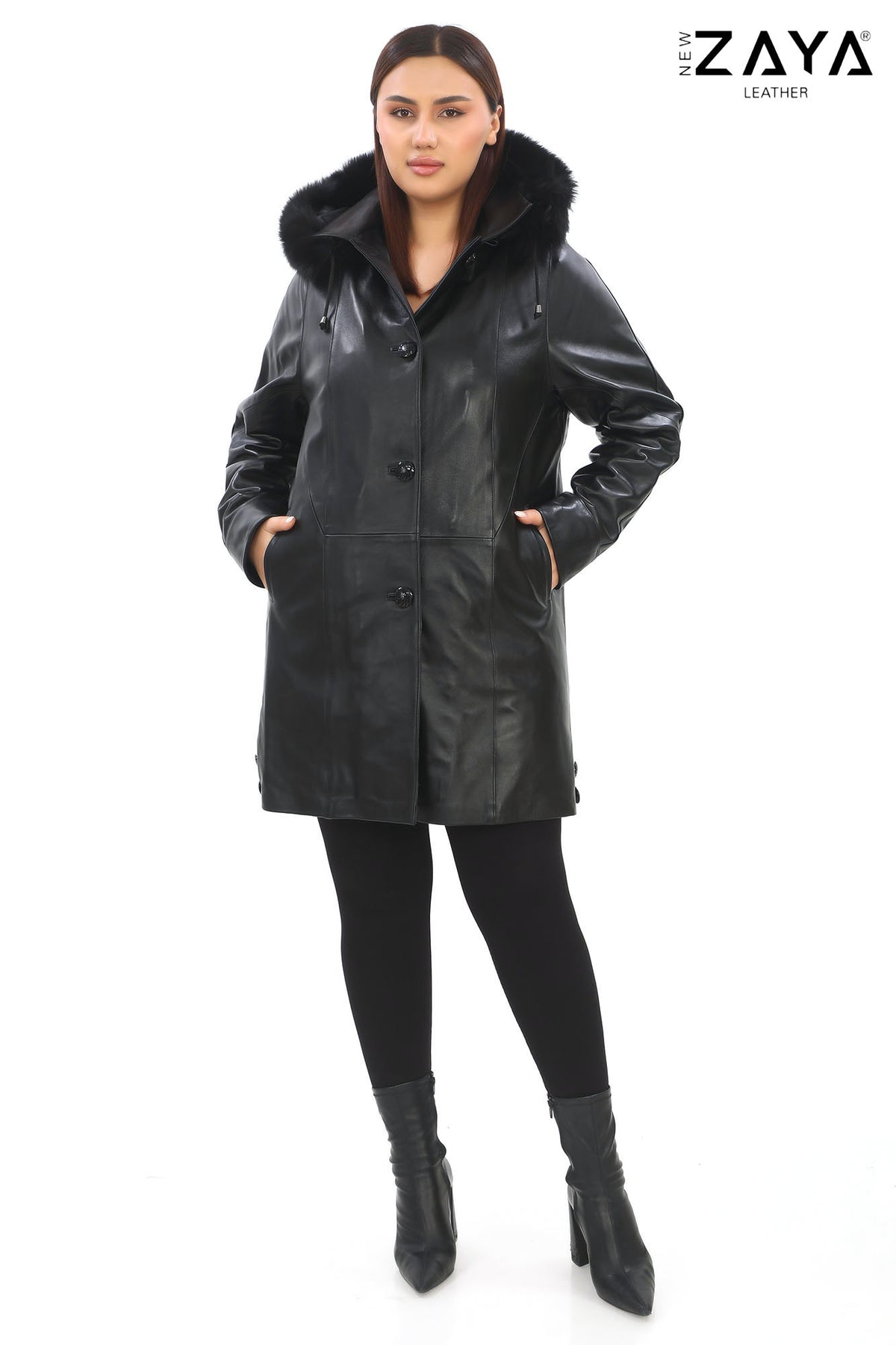 Aurora Black Fox Fur Leather Trench