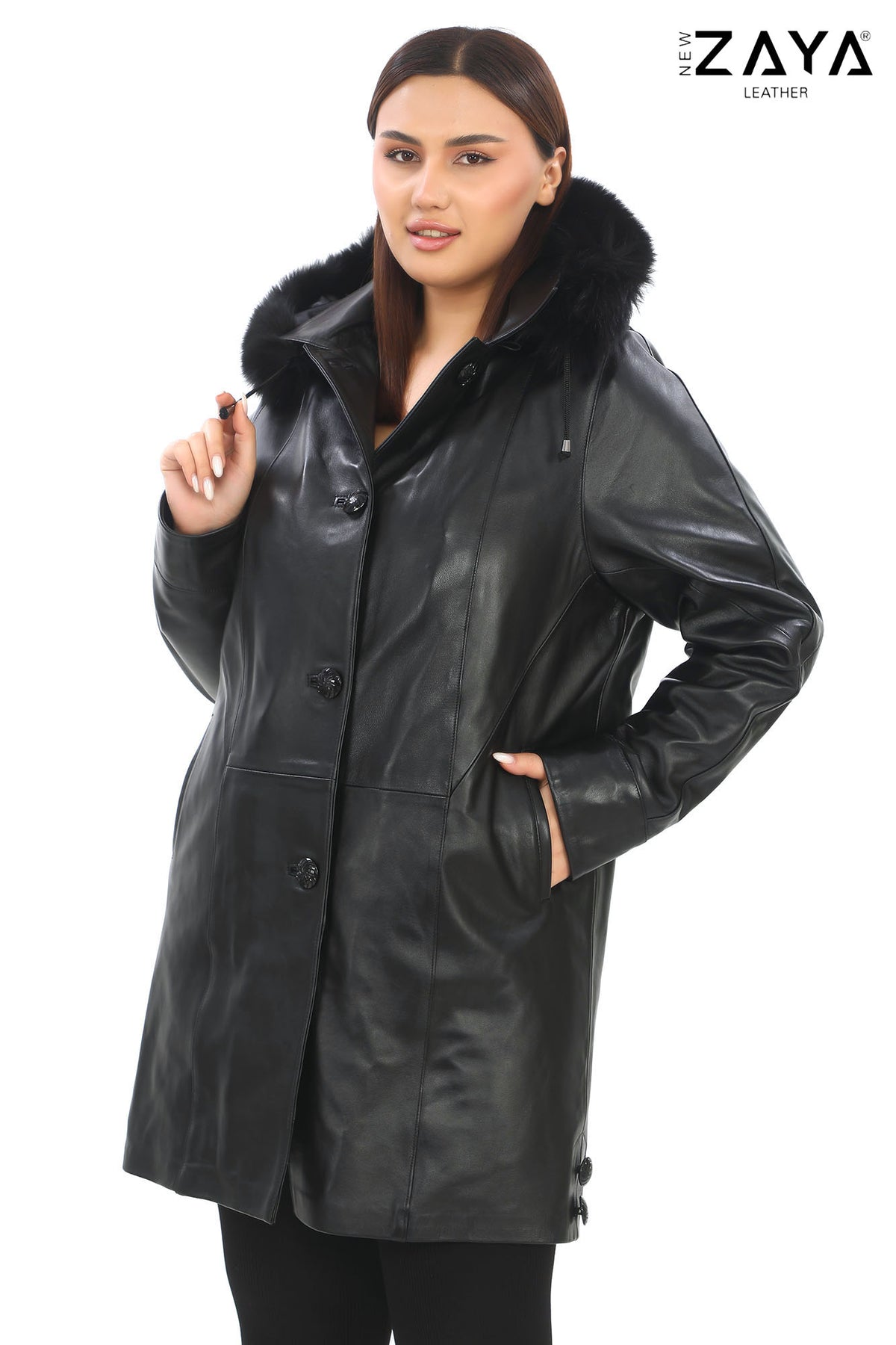 Aurora Black Fox Fur Leather Trench